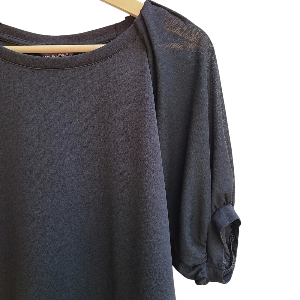 Banana Republic Black Sheer Puff Sleeve Oversized Blouse Top Size XS